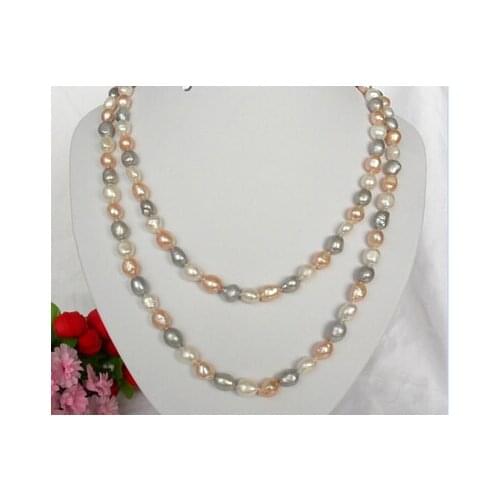 WOW 50"11mm white gray and pink baroque freshwater cultured pearls necklace n115 Factory Wholesale price Women Giftword Jewelry