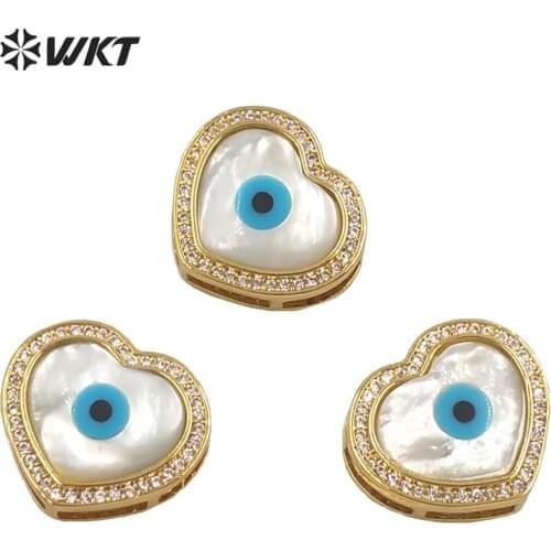 WT-MP202 Newest WKT exclusive Natural Mother of pearl heart evil eye pendant fashion lady shell eye pendant in gold bezel