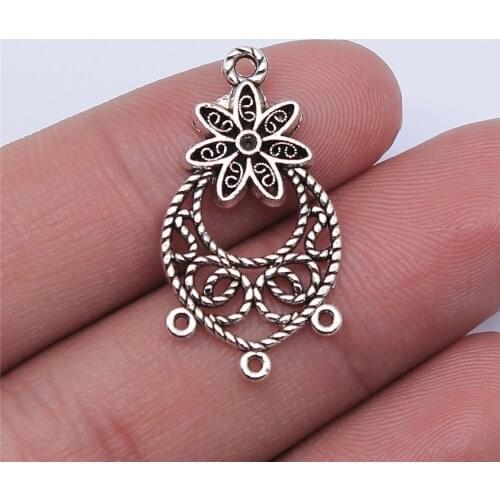WYSIWYG 10pcs 29x15mm Antique Silver Color Flower Drop Earring Connector For Jewelry Making DIY Jewelry Findings