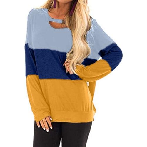 Spring/Autumn Women Hollow Knitted Tunics Shirts Long Sleeve Stripe Color O-Neck Soft Basic Top Cool Girls Clothing