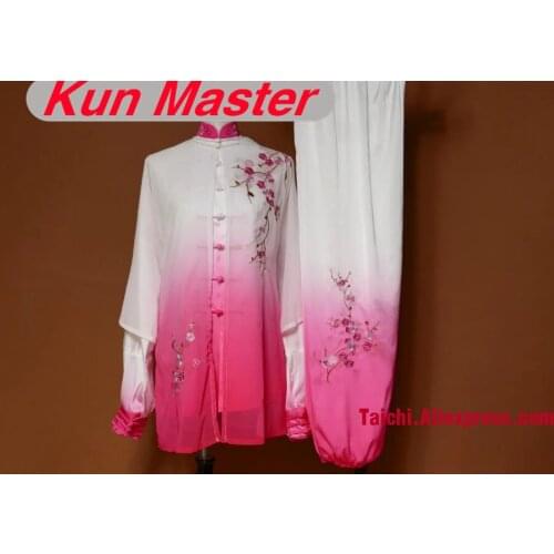 Women Custom Tai Chi Performance Uniform Gradual Change Color Embroidery Martial Art Clothing According Your Height And Weight