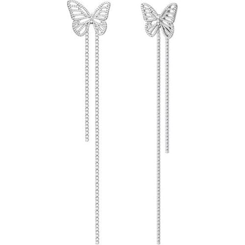 High quality S925 silver inlaid full diamond AAAAA zircon, butterfly tassel earrings, womens wedding party jewelry