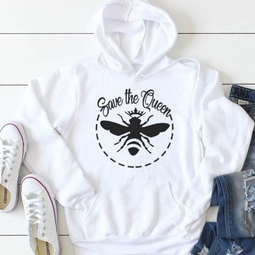 Kwawaii Save The Queen Bee Letter Print Women Sweatshirts Streetwear Full Long Sleeve Pullovers Graphic Clothing Drop Shipping