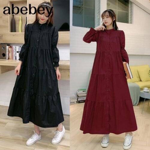 2021 New Spring Autumn Temperament standing collar long sleeve Dress high waist pleated Ruffles patchwork long A-line Dress