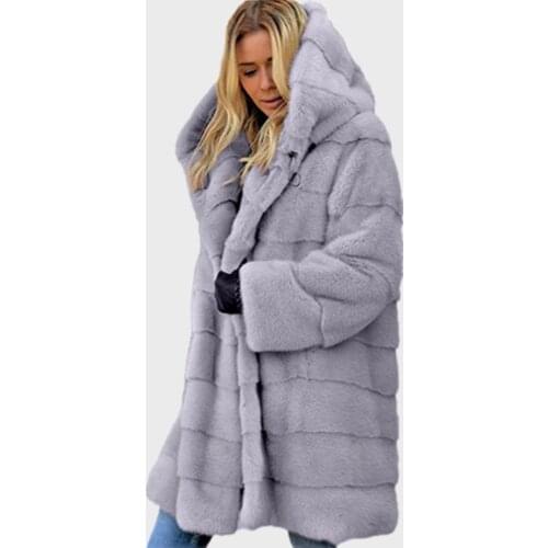 Winter Outwear Women Warm Long Sleeve Faux Rabbit Fur Coat With Big Hooded Luxury Long Faux Fur Jacket Loose OverCoat Coat