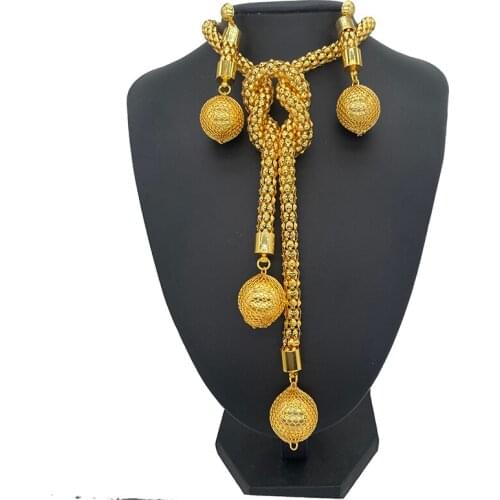 India Dubai Gold Jewelry Sets Necklaces Earrings Bracelet Women Girls African Arab Accessories Hawaiian Wedding Gifts
