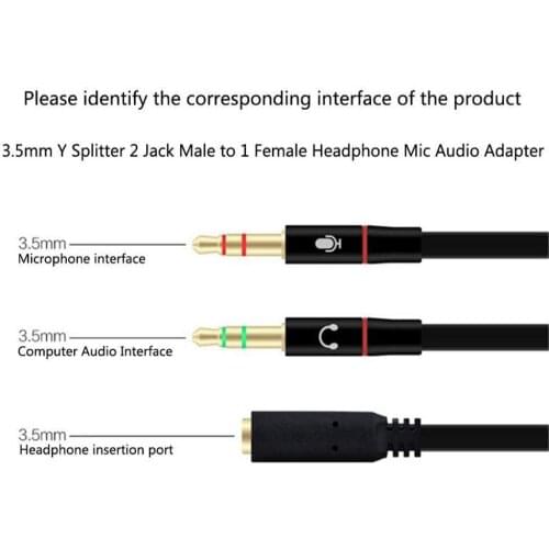1pcs 3.5mm Y Splitter Headphone Mic Audio Adapter Female Stereo to Headphone PC Aux Adapter Cable 2 Male Adapter Headset to Y3O4