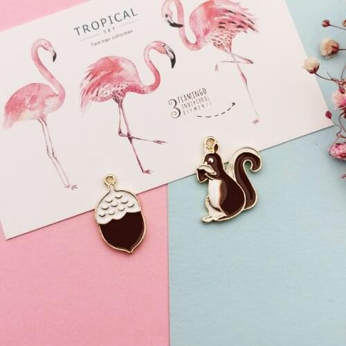 10pcs Animals Metal Charms Cute Squirrel Pine Cone Enamel Charms Pendants Making Bracelet Earring For Jewelry DIY Accessories