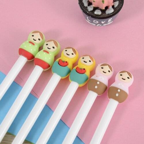100 Pcs Cute Creative Doll Head Neutral Pen Animation Cartoon Black Pen Kawaii School Supplies Pen
