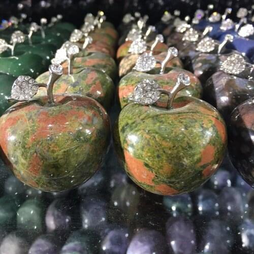 2'' Natural Clinozoisite Crystal Paperweight Unakite Jasper Apple Figurine Decor 1pcs