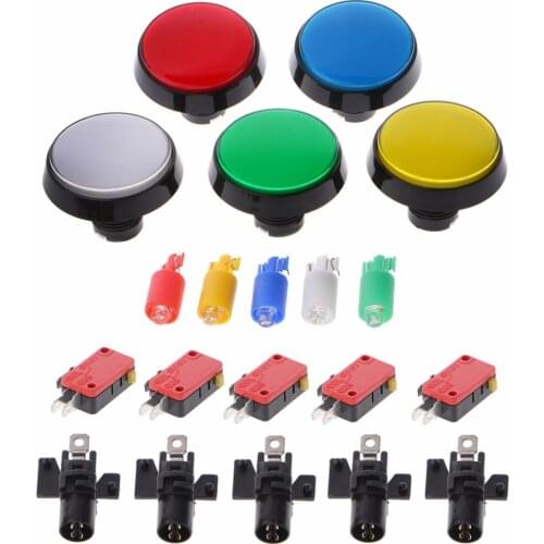 5Pcs/Set 5 Colors 60mm Round Push Button Switch For Game Player Arcade Joystick