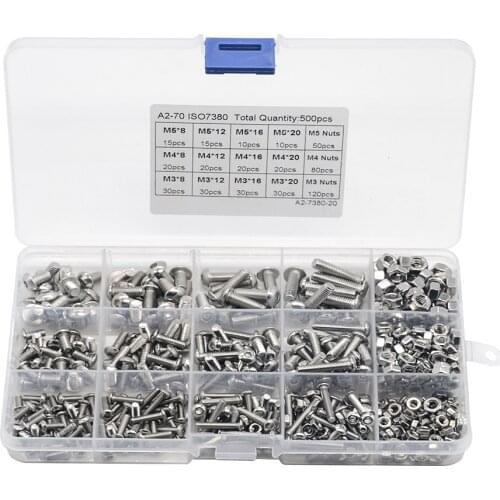 500pcs M3 M4 M5 Stainless Steel 304 Hexagon Socket Head Socket Screw Bolt Nut Screws Mounting Hardware