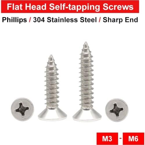 6-50 PCS Countersunk Head Self Tapping Screw M3 M3.5 M4 M5 M6 304 Stainless Steel Flat Head Phillips Screw For Furniture