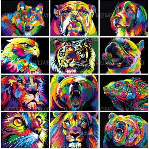 Multicolor Animals 5D Diamond Painting Color Shock Cross Stitch Diamond Embroidery Rhinestones Art Full Square Mosaic Home Decor