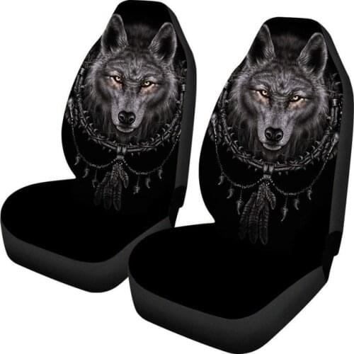 AUTO KEGAN 1/2 Pcs Black Dirty Proof Car Seat Covers Bohemian Wolf Print Saddle Blanket Cover Front Easy Install For Haval F7