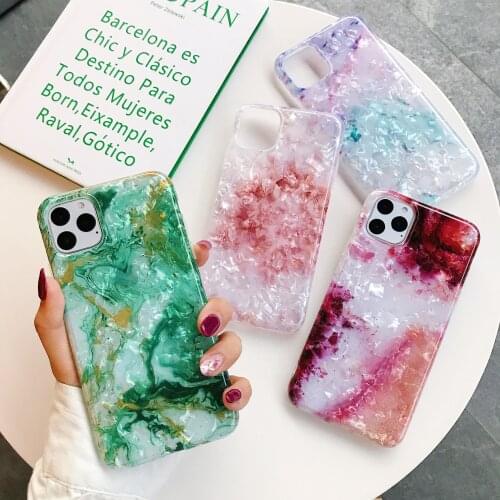 Green Shell marble phone case For iphone 11 12 Mini Pro XS MAX X XR SE 2020 6s 7 8 plus wine red Dazzle colour shockproof cover
