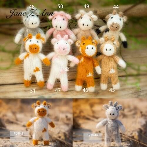 Baby cartoon calf doll babyinfant children photo prop year of the ox cute toy handmade knitted stuido shooting accessories