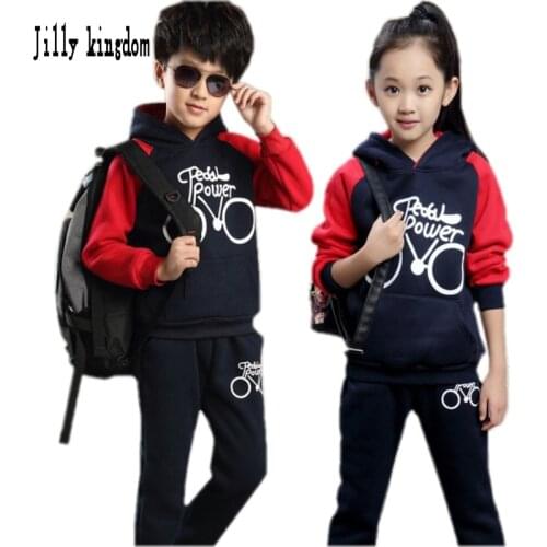 New Autunm Kids Girl Set 2019 Fall Winter Warm Clothes Full Sleeve Sport Suit Children Boy Hooded Sweatshirt 4-12 Year Tracksuit