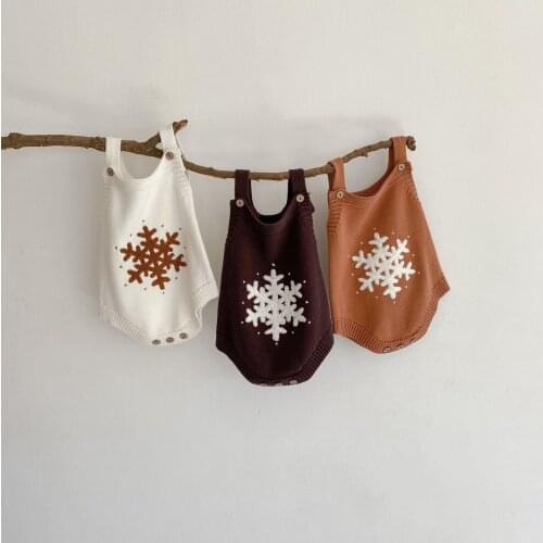 Newborn Baby Jumpsuit Snowflake Knitted Baby Romper Spring Infant Girls Romper Clothes Sleeveless Toddler Playsuit Overalls 0-2Y