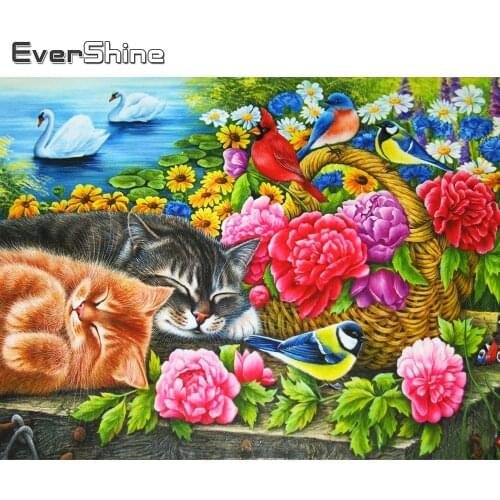 Evershine 5D DIY Diamond Painting Cat Full Square Round Diamond Embroidery Animals Mosaic Sale Rhinestone Picture Flower Crafts