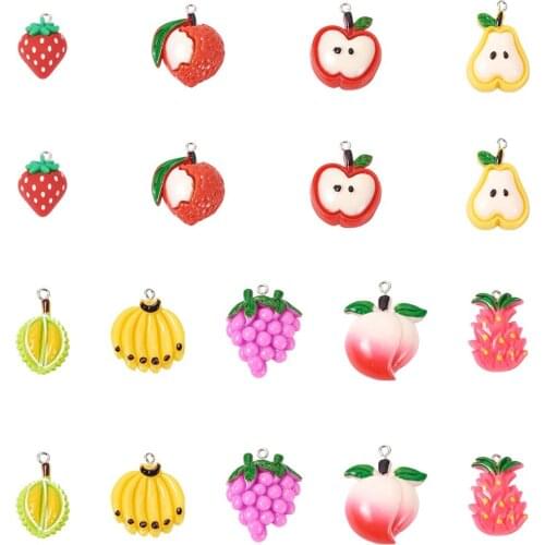 1 Box Imitation Food Fruit Resin Pendants with Platinum Tone Iron Findings Mixed Color Charms for Jewelry Making Necklaces Earri