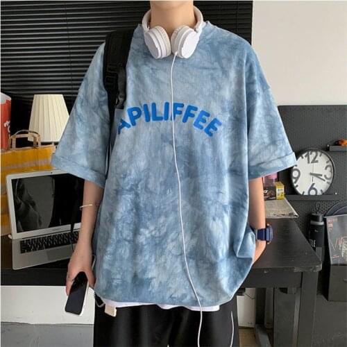 Tie-dye Short-sleeved Flower T-shirt 2021 Loose T-shirts Man Summer Japan Fashion Oversized Harajuku T-shirts Hip Hop Shirt