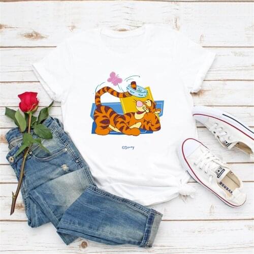 Disney Cartoon T Shirts Summer Short Sleeve Tigger Printed Winnie Pooh Printed Girls Tshirts Streetwear Graphic Tees For Femme