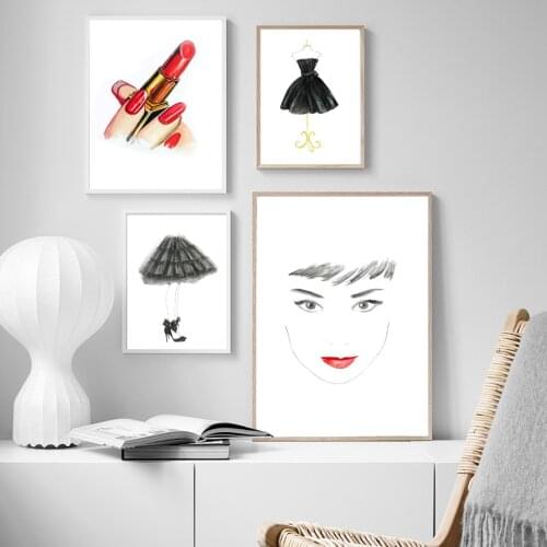 Lipstick Fashion Girl Princess Dress High Heels Wall Art Canvas Painting Nordic Posters And Prints Wall Pictures For Living Room