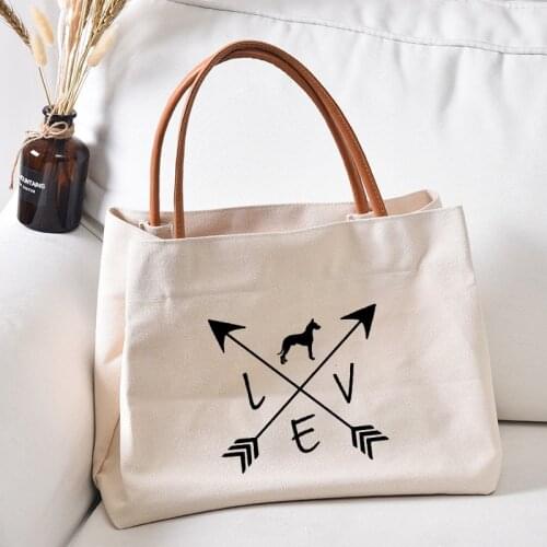 Love Printed Canvas Tote Bag Gift for Dog Lovers Women Lady Fashion Beach Bag Book Bag Work Bag Shopping Shopper
