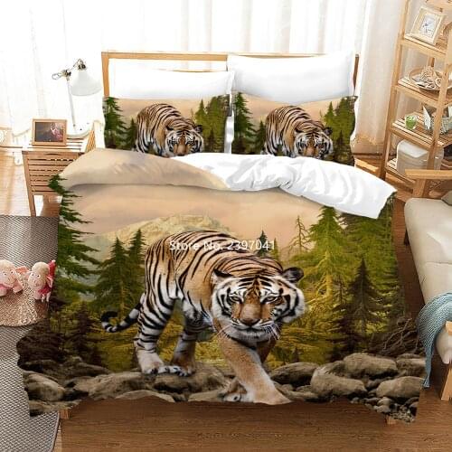 Tiger Print Bedding Set 2-3 Pieces Lifelike Animal Duvet Cover Pillowcase Adult Teenager Home Textile Queen and King Multi-size