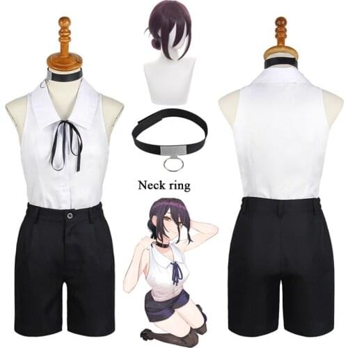 Anime Chainsaw Man Reze Cosplay Costumes Top Pants Black Stockings Wig Uniform Sets for Women Girls Halloween Role Play