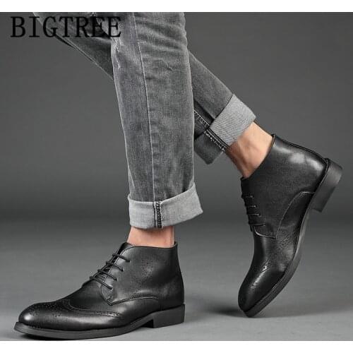 Leather Boots Men Business Shoes Brogue Shoes Mens Dress Boots Italian Brand Coiffeur Ankle Boots Men Office Shoes Erkek Ayakkab