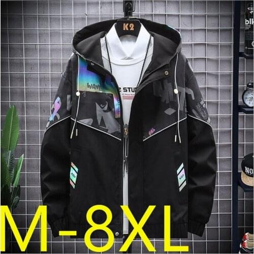 New Top Quality 2021 Mens Loose Brand Jacket Reflective Strips M-8Xl Large Size Casual Streetwear Tactical Bomber Autumn Winter