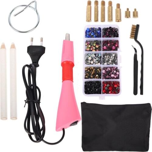 Lucia Crafts 1Set Rhinestone With 7 Tips Iron-on Wand Setter Tweezers Brush Cleaning Tool Heat-fix Diamond Gun Kit K0888