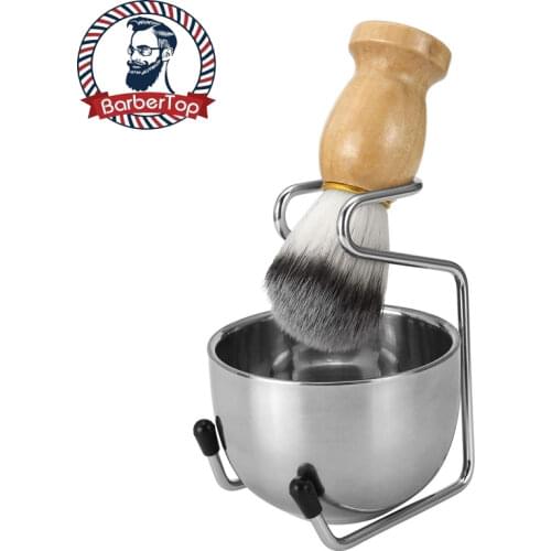 Mens Wet Shaving Kit, Badger Hair Shaving Brush, Stainless Steel Shaving Stand, Shaving Bowl & Razor Holder, 3 Pieces