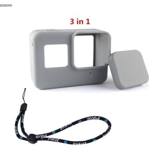3 in 1 Soft Silicone Rubber Frame Protective Case + Lens Cap Cover + Adjustable Wrist For GoPro Hero 5 6 7 Black Accessories