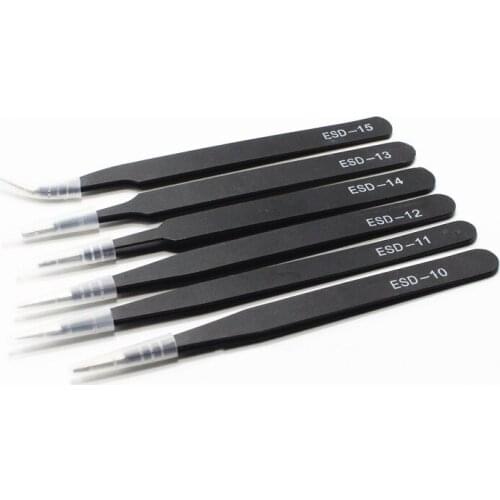 6Pcs Tweezers Tool Set ESD 10-15 Safe Anti-static Stainless Steel Soldering Tweezers Tools for Soldering Station