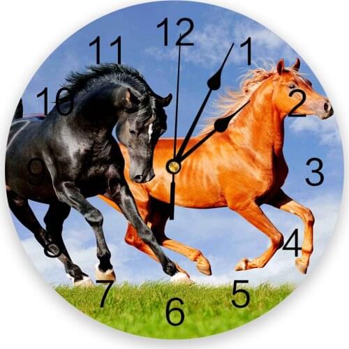 Grassland Horse Sky 3d Wall Clock Modern Design Farmhouse Decor Kitchen Vintage PVC Round Clock Living Room Decoration