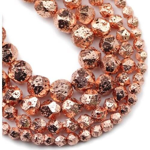 Natural Faceted Rose Gold Rock Volcanic Lava Stone 6/8/10/12mm Spacers Loose Beads for Jewelry Making DIY Bracelets Accessories