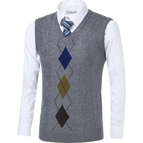 New Design Male Sweater Argyle Patterb Wool Vest Mens Casual Sleeveless Sweater Pullover Knit Wool Vest