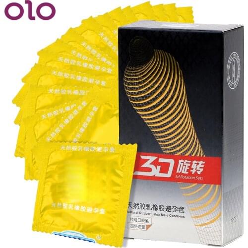 OLO 12 Pcs/Box Natural Latex Condom Ejaculation Delayed 3D Rotating Threaded Latex Penis Sleeve Fruit Flavour Sex Toys for Men