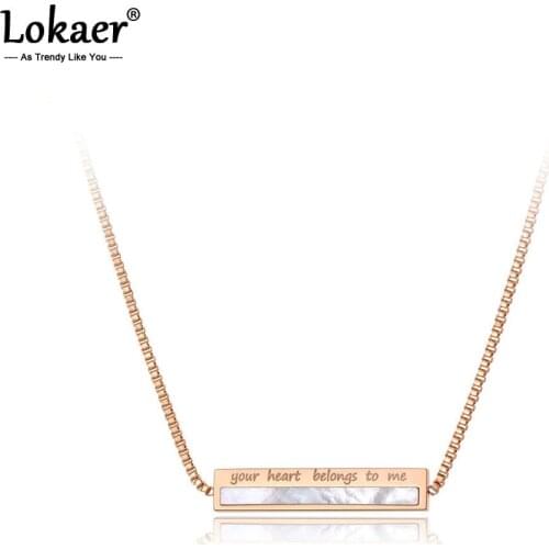 Lokaer Stainless Steel Your Heart Belongs To Me Charm Choker Necklace Trendy Shell Pendant Chain & Link Jewelry For Women N20054