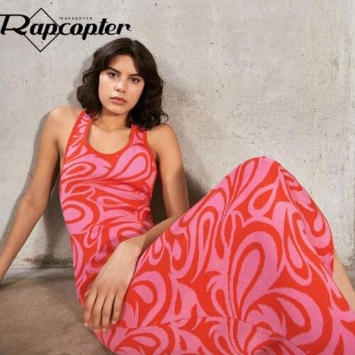 Rapcopter Paisley Knitted Midi Dress Backless Sundress y2k Vintage Long Prom Dress 2021 Summer Beach Evening Dress Women Elegant