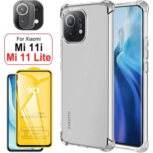 Silicone Case for Xiaomi Mi-11-Lite 5G Case & Glass,Shockproof Cover Xiaomi 11Lite 11i 11X Pro Crystal Coque Xiaomi 11 Lite Case