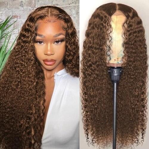 Dark Brown 180% Density Kinky Curly Synthetic Lace Front Wigs For Black Women Natural Hairline With Baby Hair Glueless Daily