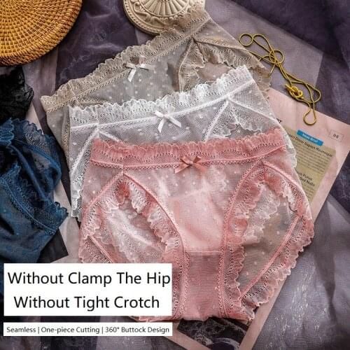 Womens panties lace transparent beautiful lingerie sexy polka dot briefs yarn fashion female underwear