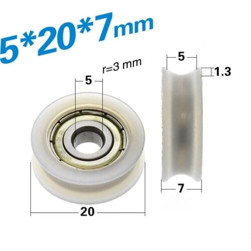 [U0520-7]Free Shipping 10pcs PA66 coated 625zz inner 5mm roller 5*20*7 u groove window minisize bearing roller