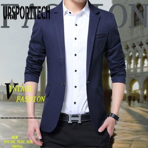 URSPORTTECH Men Blazer Oversize S-5XL Business Casual Slim Fit Suit Jacket Male Solid Blazer Men Coat Terno Masculino Plus Size