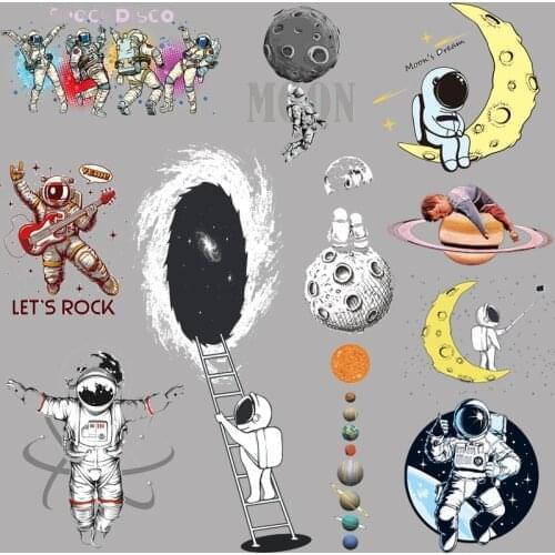 Parches termoadhesivos iron on transfers for clothes heat thermo transfer space planet astronaut vinyl patch kids iron stickers