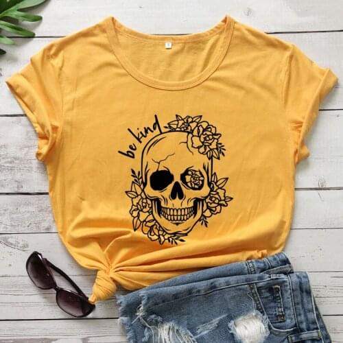 Be Kind Floral Skull T-shirt Boho Women Christian Motivational Quote Top Tee Shirt Funny Kindness Goth Tshirt